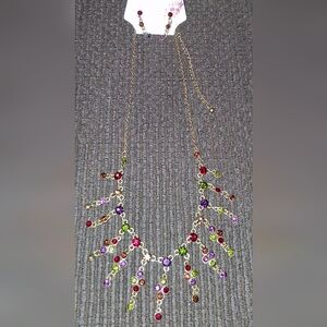 Elegant Multicolor Gemstone Necklace And Earring Set.
